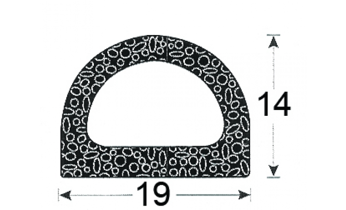 X135HT 19mm W x 14mm H - D Self Adhesive Rubber